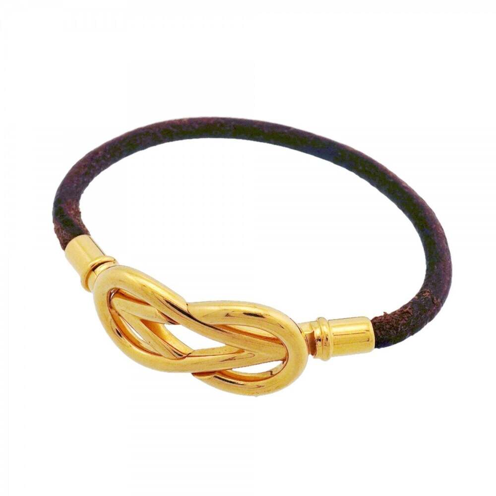 Hermes Atame Bracelet, GP Plated Leather, Gold Brown, Women's